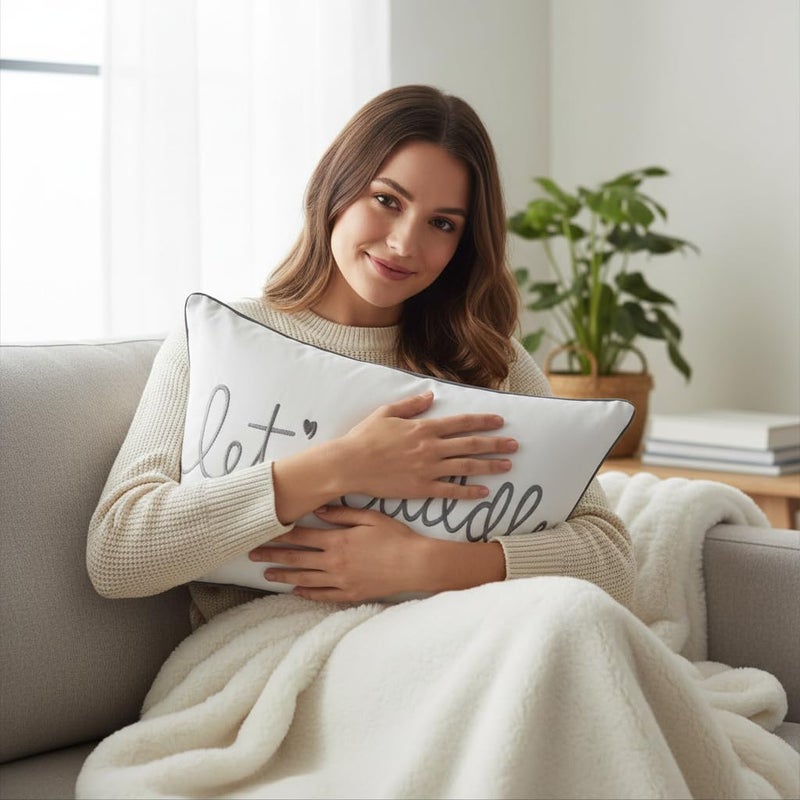 Sanmetex Let's Cuddle Decorative Lumbar Pillow Cover 12x20 Inches, Embroidery Rectangle Grey Throw Pillow Case for Bed, Bedroom, Livingroom. (30x50cm) - Image 4